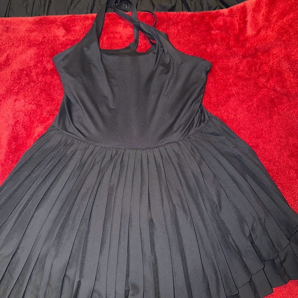 Target Black Backless Pleated Halter Dress